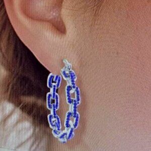 Blue Austrian Cystal Hoops Earrings